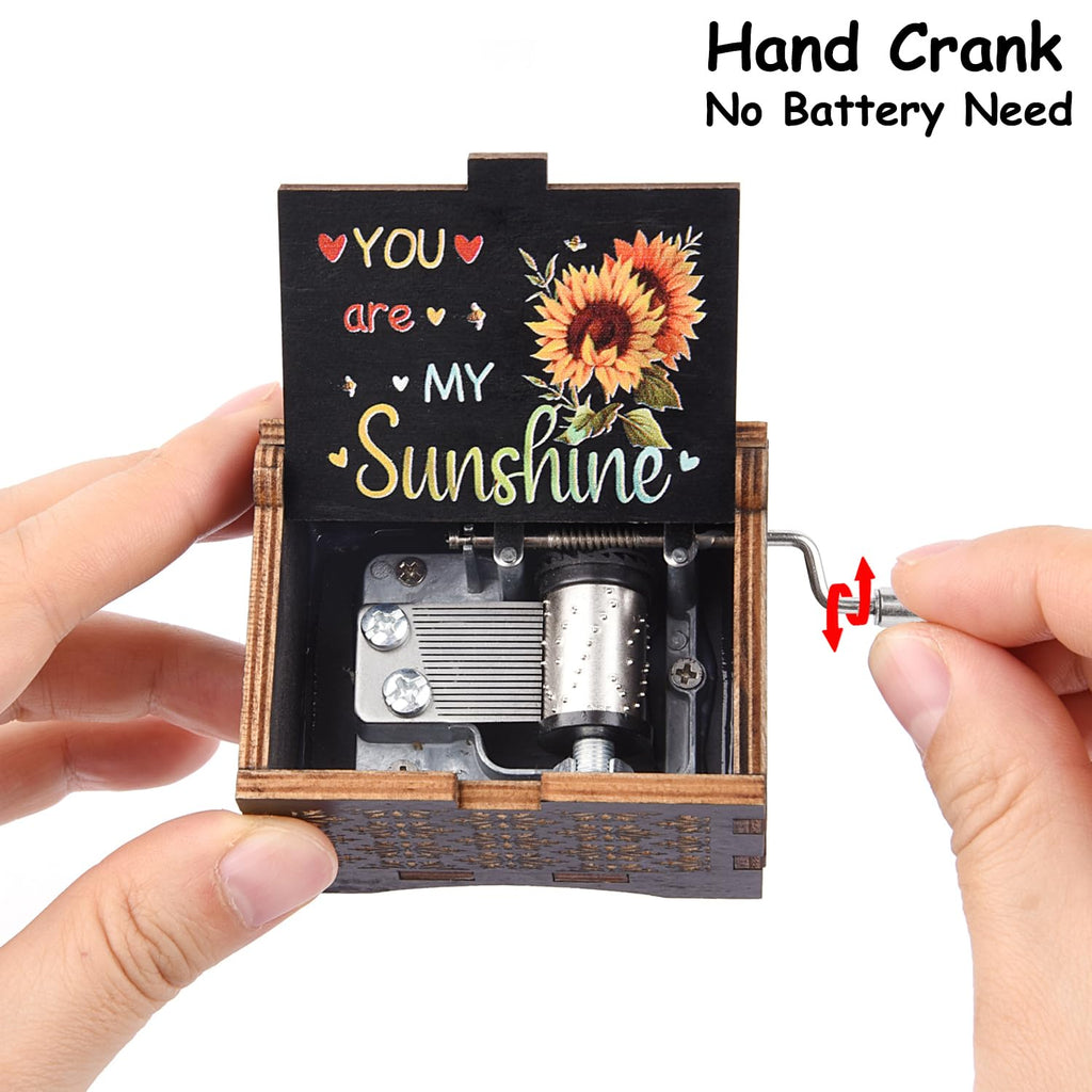 byykit Music Boxes You are My Sunshine,Unique Hand-cranked Wooden Engraved Vintage Music Box, Anniversary Wedding Birthday Gift for Boyfriend Wife Girlfriend mom