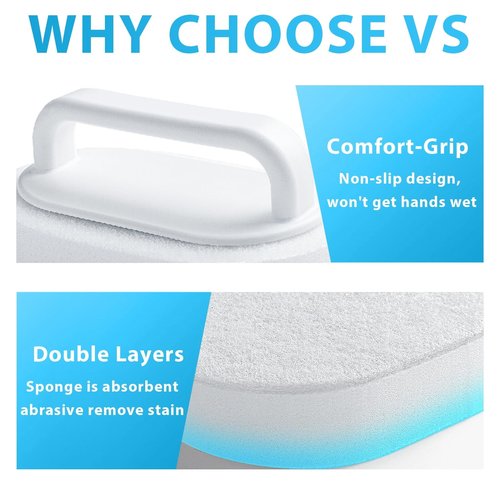 Lumkew Handle Bath Tub Scrubber, Non Scratch Bathroom Scouring Pad, Bathtub Scrubber Soap Scum Remover for Shower Tile Grout Sink Pool Step & Corner, Heavy Duty Cleaning Sponge Scrub, 2 PCS