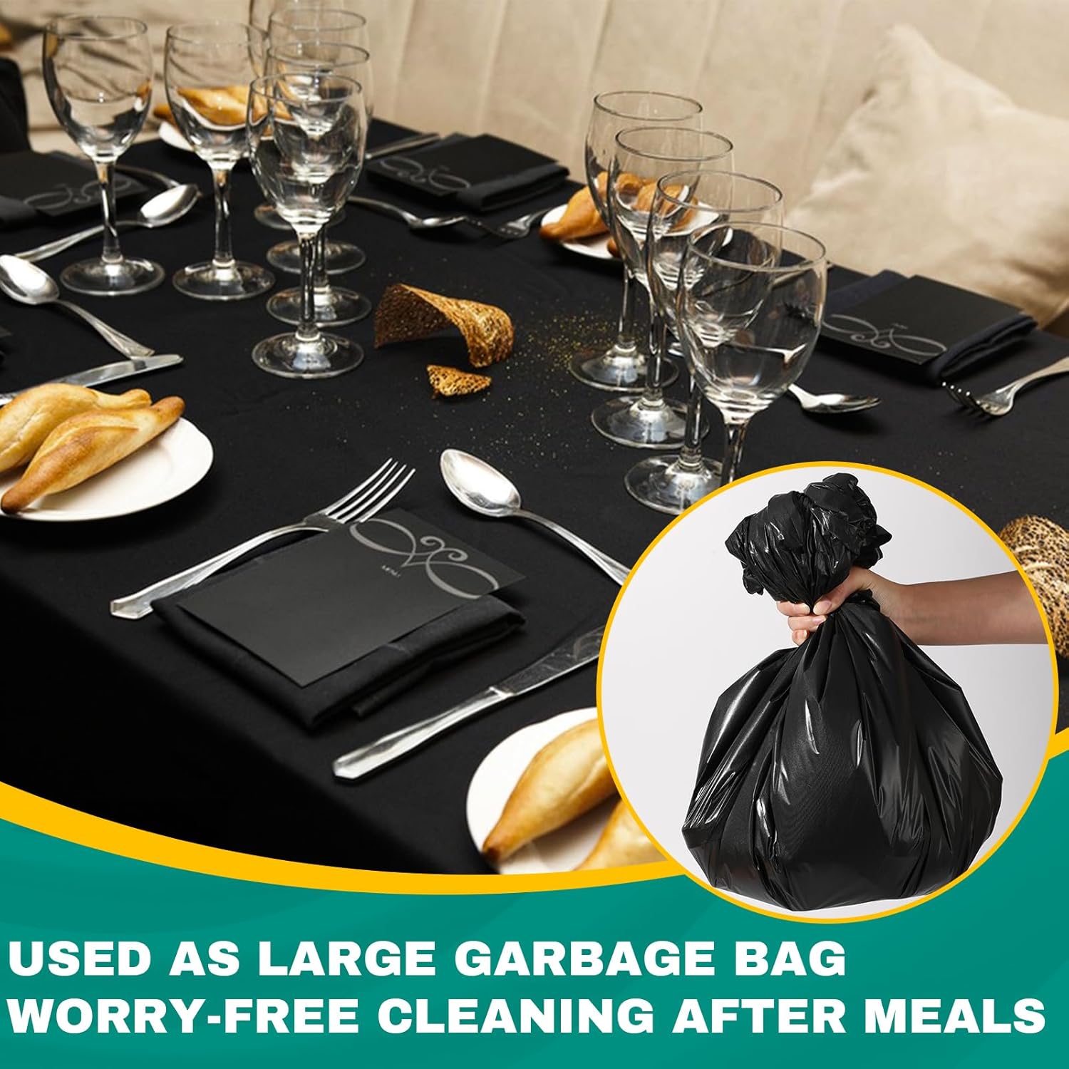 RowinsyDD Disposable Black Plastic Table Cloths - 20 Pack, 54 x 108 Inches for Parties, Weddings & BBQs