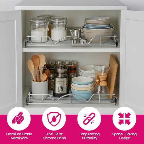 HOLDN’ STORAGE Pull Out Cabinet Organizer - Heavy Duty Caddy with Lifetime Warranty | 30”W x 21”D, Chrome Finish