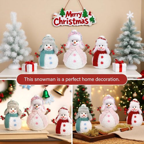 Christmas Snowmen Plush Decorations by [Brand Name] - Set of 3 Collectible Figurines for Festive Home Decor