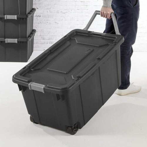 Heavy-Duty Wheeled Storage Bins by [Brand Name] - 40 Gallon Industrial Totes with Secure Latch Lids for Garage & Camping Organization (Gray) | 2 Pack