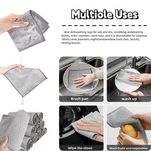 Senlleo Non Scratch Wire Dishcloth, Wire dishwashing rag,Steel Wool Scrubber，Scrubs & Cleans for Dishes, Sinks, Counters, Stove Tops, Easy Rinsing, Durable (12PCS)