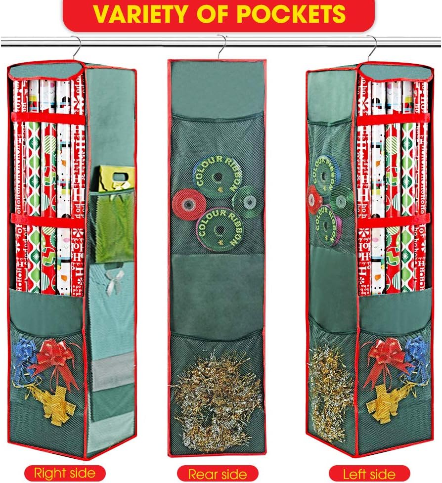 ProPik Christmas Wrapping Paper Storage Bag - Swivel Hanger with 25 Roll Capacity, 40 Inch, Green
