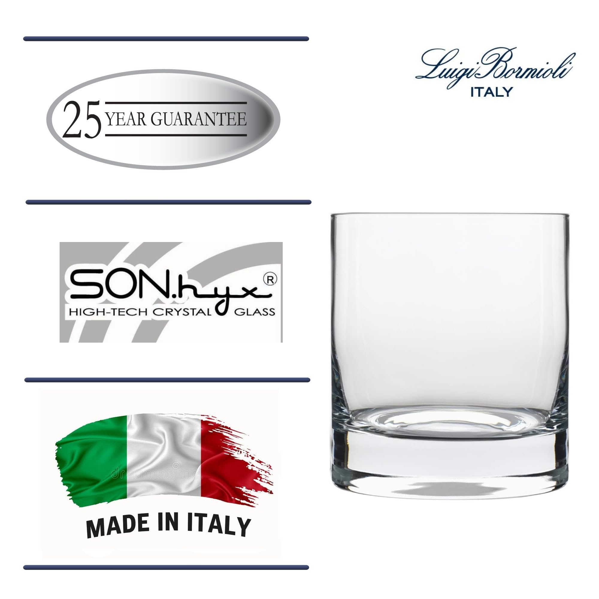 Luigi Bormioli Classico Double Old-Fashioned Glasses - Set of 4, 13.5 Oz. Multipurpose Tumblers for Whiskey, Cocktails - Made in Italy with SON.hyx Lead-Free Durable Crystal - Dishwasher Safe