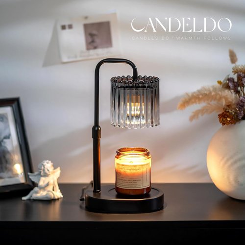 Candeldo Candle Warmer Lamp - Adjustable Height & Timer | Dimmable Black Wax Melt Warmer for Home Decor