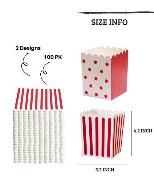 Winoo Design 100 PK Mini Popcorn Boxes Bulk Paper Popcorn Bowl Containers Holders for Party, Movie Night Decorations