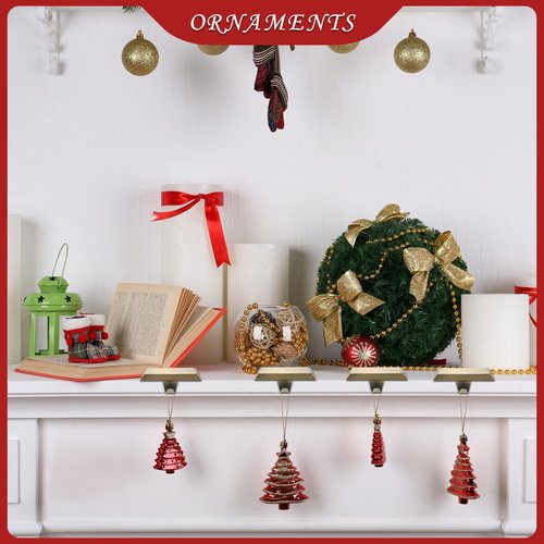 Sunshane 4 Pieces Christmas Stocking Holders Mantel Stocking Hanger Hooks Fireplace Mantle Metal Hang Bases for Xmas Party Decorations (Bronze)