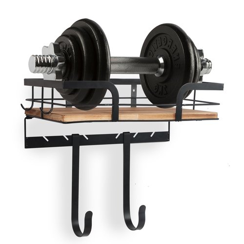Top Product Ironing Board Holder wall Mount Iron Board Hanger 2 side hook with Removable Hooks Wall Mounted Ironing Board with Wide Storage Wooden Base Basket, Fits T- & V-Shaped Legs (Laundry)