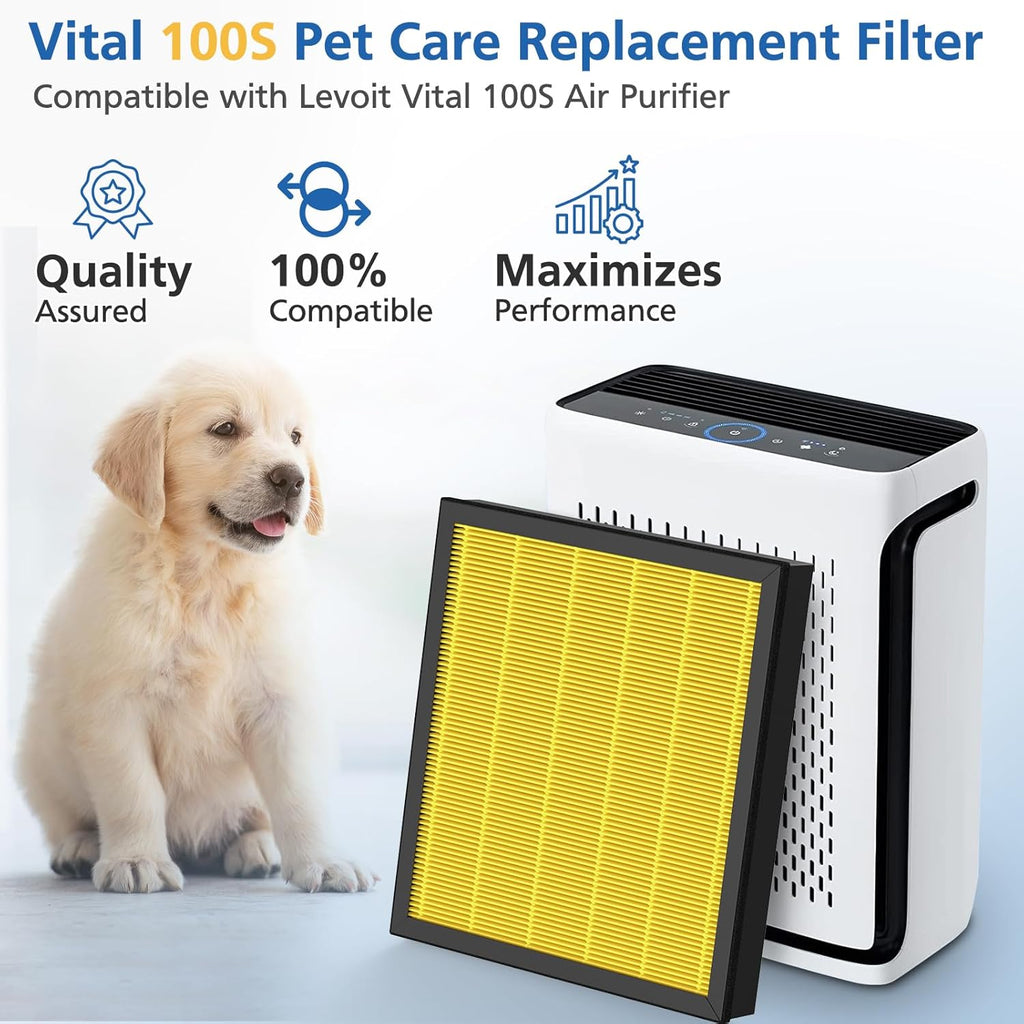 Vital 100S Pet Care Replacement Filter - 3-in-1 HEPA & Activated Carbon for LEVOIT Vital 100S | 2 Pack, Yellow