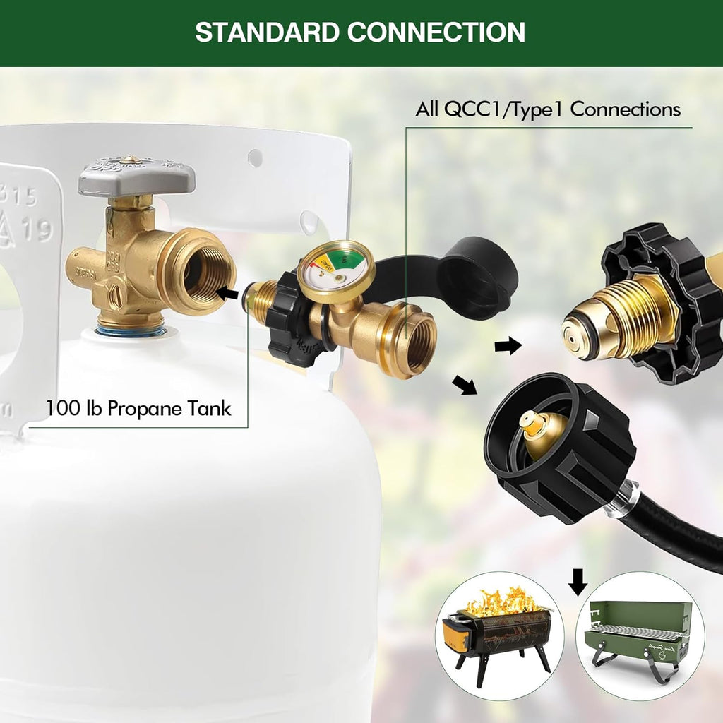 Propane Tank Adapter by [Brand Name] - 100 lb Gauge for Universal POL to QCC1 Conversion - Solid Brass