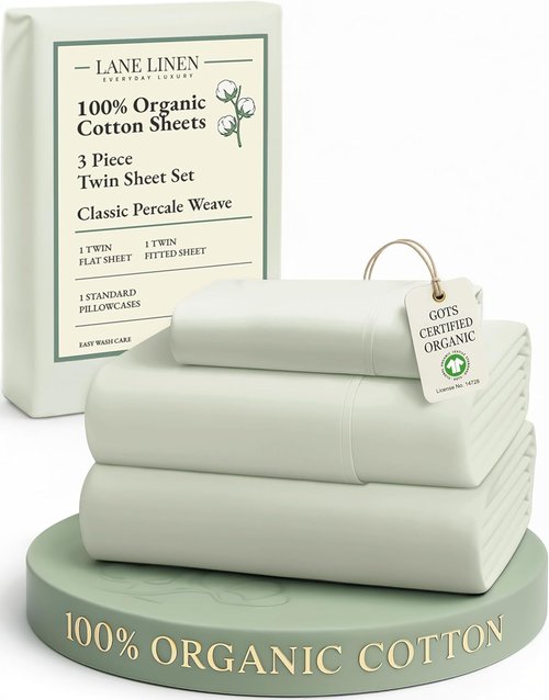 LANE LINEN Organic Cotton Twin Sheets - Soft Percale Weave, Temperature Regulating, Mineral Color