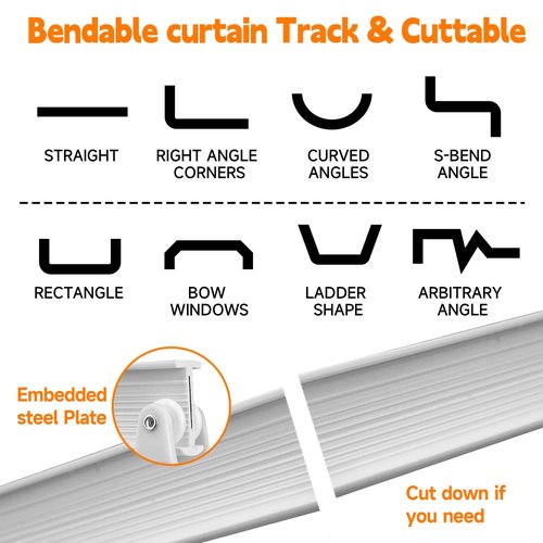 16.4FT Flexible Bendable Ceiling Curtain Track,Curved Slide Rail Curtains for Track System as Room Divider,Hospital Wall Mounted Ceiling Mount RV Shower Track (5m)