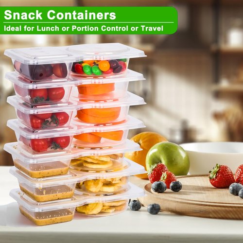 PHOYEN 8 Sets Reusable Snack Containers with Lids, Double Compartment Snack Pack Containers with Spoons, BPA Free | Microwave & Dishwasher Safe | Leakproof Condiment Containers for On-the-Go Meals