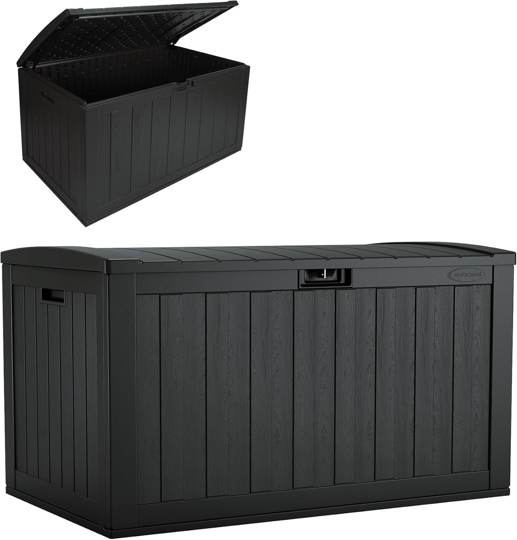 Suncast Extra-Large Resin Outdoor Patio Deck Box - 134-Gal Storage with Pad-Lockable Lid | Iron Ore Color
