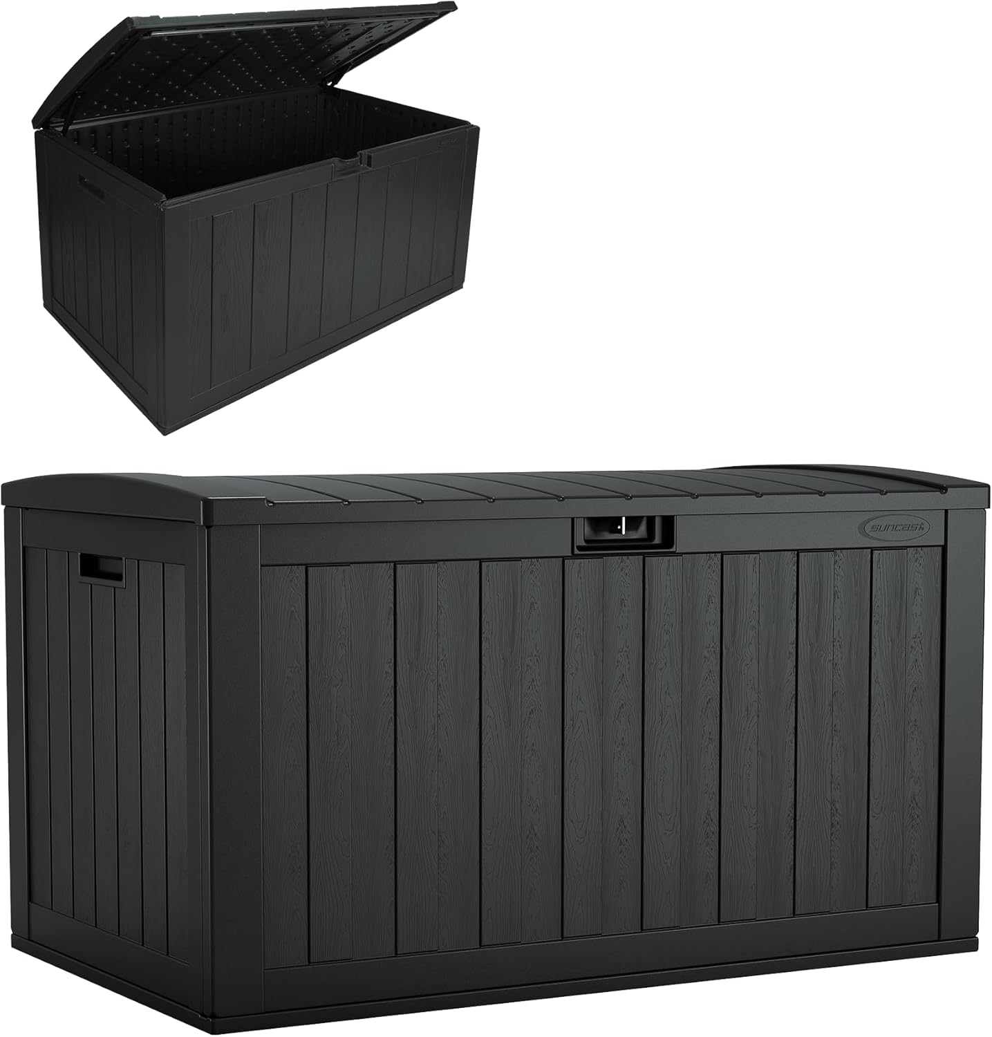 Suncast Extra-Large Resin Outdoor Patio Deck Box - 134-Gal Storage with Pad-Lockable Lid | Iron Ore Color