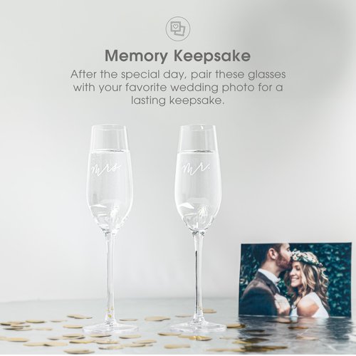 Pearhead Mr. & Mrs. Champagne Flute Set - With Gift Box Packaging, Elegant His and Hers Wedding Toasting Glasses for Reception, Bridal Shower and Registry Idea, Tall Wine Glasses for Bride and Groom