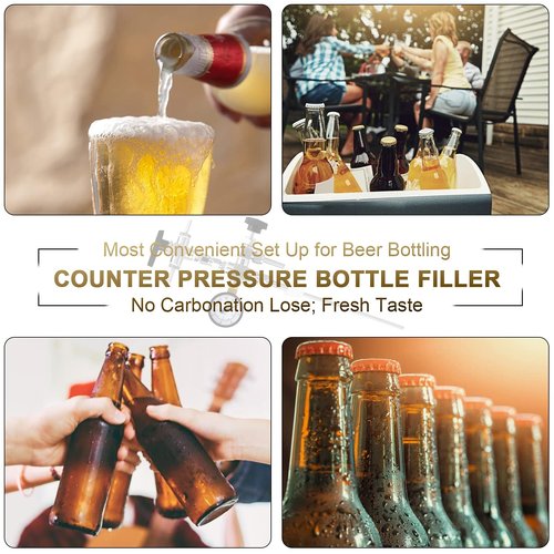 Hgkeke Counter Pressure Bottle Filler Stainless Steel Bottle Filler Counter Pressure Beer Bottling Wand 60psi CO2 Gauge 1/4 & 5/16 Barb Homebrew Beer Bottle Filler Hand Held Bottle Filler 3ft Hose