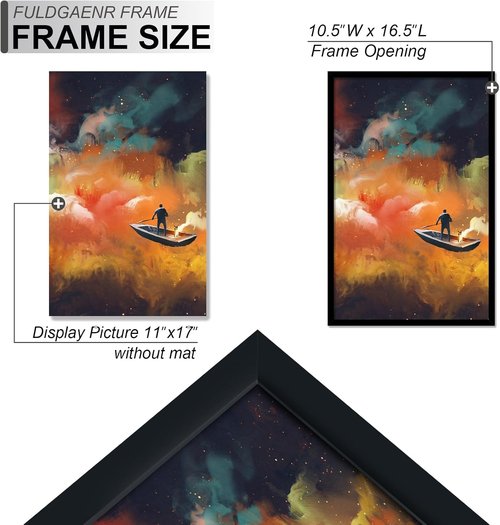FULDGAENR 11x17 Picture Frame - High Transparency Black Frame for Photos & Certificates | Horizontal & Vertical Display