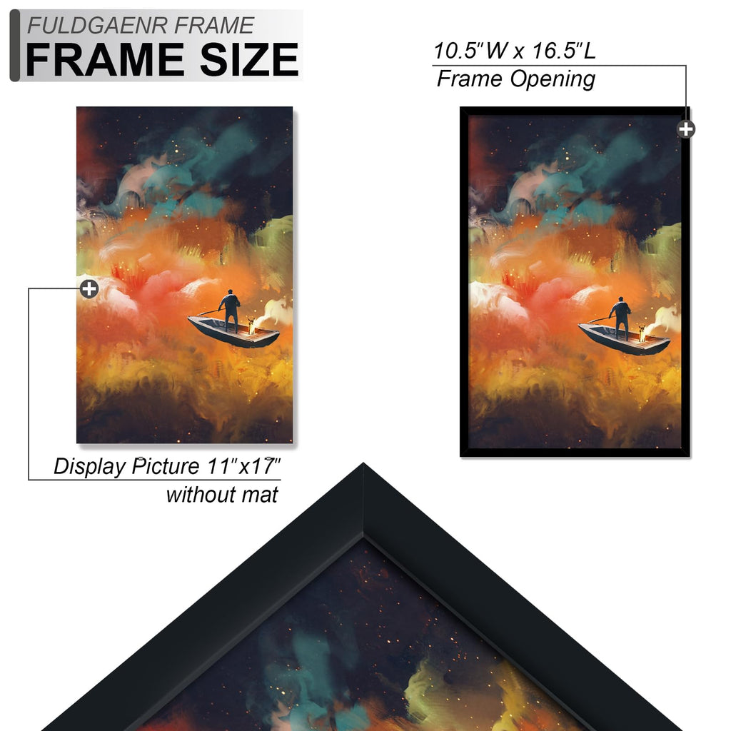 FULDGAENR 11x17 Picture Frame, Black Frames for 11 x 17 Inch Photo Poster Certificate, High Transparency Wall/Tabletop Frame with Horizontal Vertical Display (Black | 11"x17")