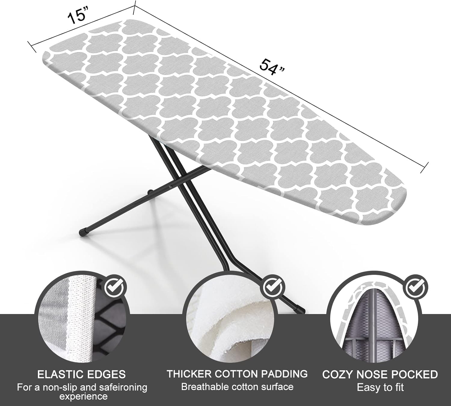 Skiennix Ironing Board Cover - Extra Thick 4-Layer Replacement Pad, 15" x 54", Scorch & Stain Resistant