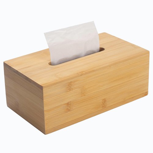 Tissue Box Cover, Rectangular Tissue Box Holder, Bamboo Facial Paper Holder for Bathroom, Bedroom, Dinner Table, Office (1 Pack, 9.8 x 5.5 x 3.7 inch)