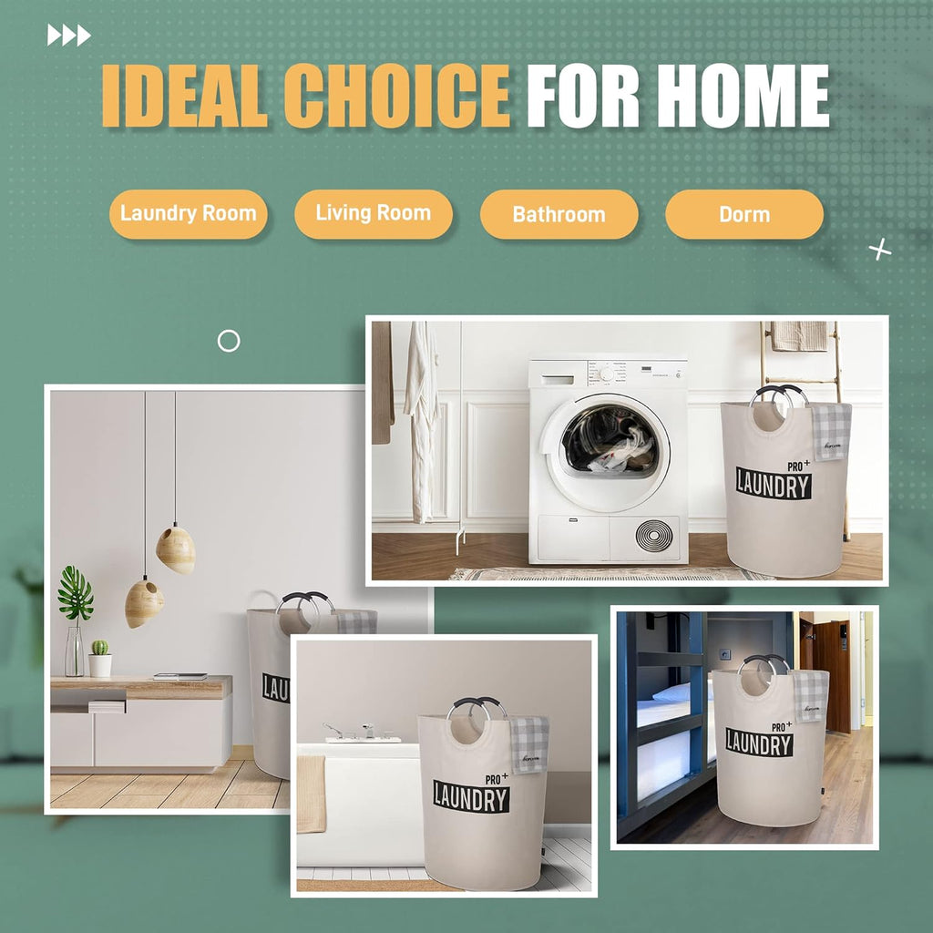 Caroeas Super Large 150L Laundry Basket - Waterproof & Collapsible Hamper with Padded Handles | Beige