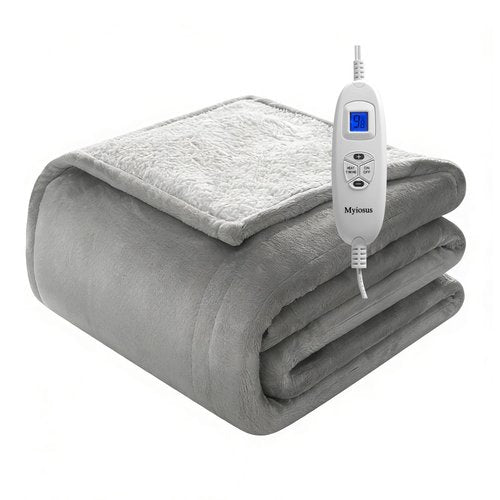 Myiosus Heated Blanket Throw Blanket, Fast Heating Electric Blanket with 9 Heating Levels & 9 Time Settings, Soft Velvet Sherpa Heated Throw, UL & FCC, Warm Gifts for Women & Men (50"x60", Grey)