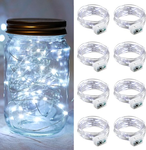 **Skiennix 8-Pack White Fairy Lights - 7Ft 20 LED Twinkle String Lights | Battery Operated & Waterproof for Weddings, Parties, & Decor**