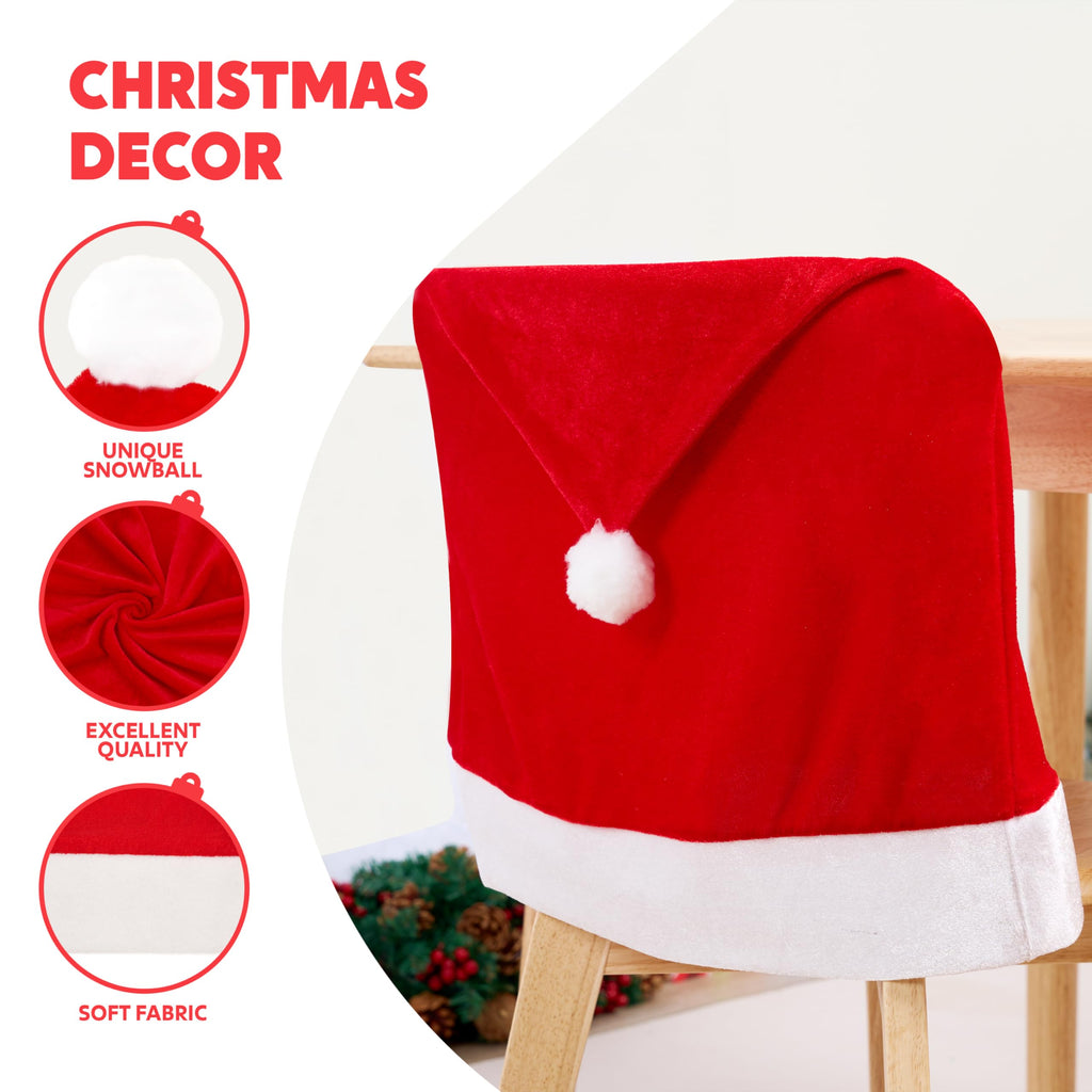 JOYIN 6 Pcs Christmas Chair Covers, Red Hat Chair Slipcovers, Santa Claus Chair Back Covers for Christmas Holiday Festival Decoration, Xmas Decorations Indoor Home Décor