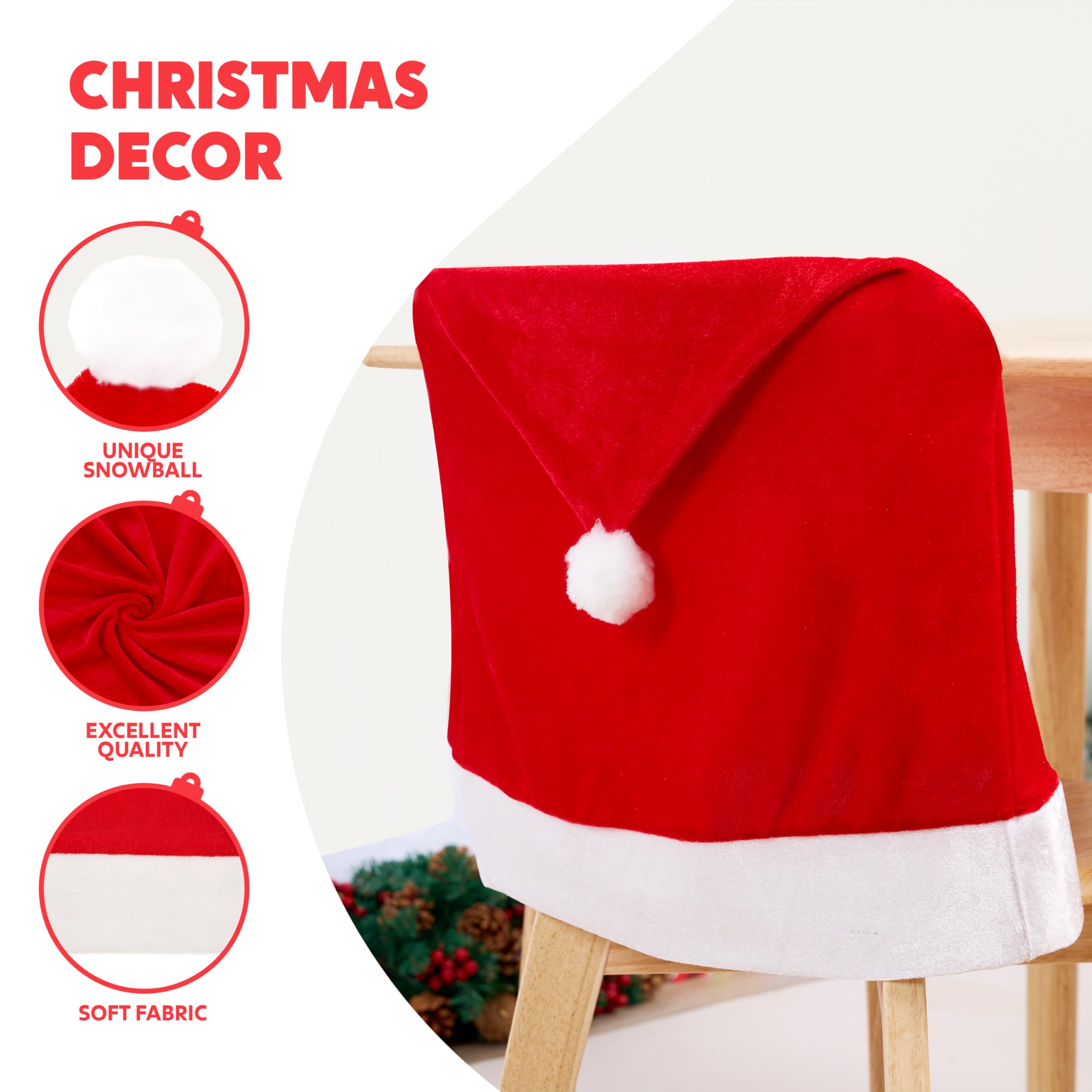 JOYIN 6 Pcs Christmas Chair Covers, Red Hat Chair Slipcovers, Santa Claus Chair Back Covers for Christmas Holiday Festival Decoration, Xmas Decorations Indoor Home Décor
