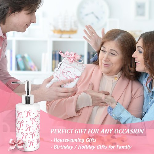 FYSUIMU Pink Bow Soap Dispenser Coquette Bow Knot Mini Heart Glass Soap Dispenser with Pump Refillable Liquid Soap Container for Bathroom Kitchen Countertop Decor