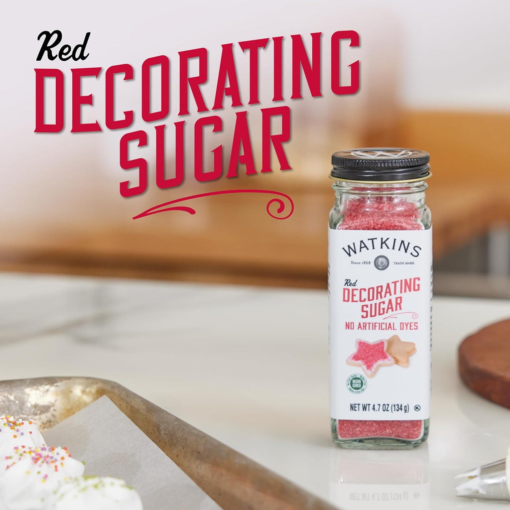 Watkins Red Decorating Sugar - Non-GMO & Kosher | No Artificial Dyes, 4.7 Ounce Jar