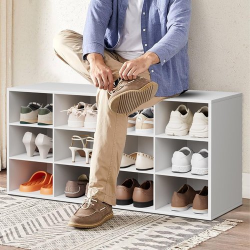 Aenuert 12-Cubby Shoe Rack, 3-Tier Wood Shoe Organizer, Multifunctional Shoe Organizer Bench for Entryway, Mudroom, Hallway, Closet,36.22 * 11.81 * 17.72 Inch,White