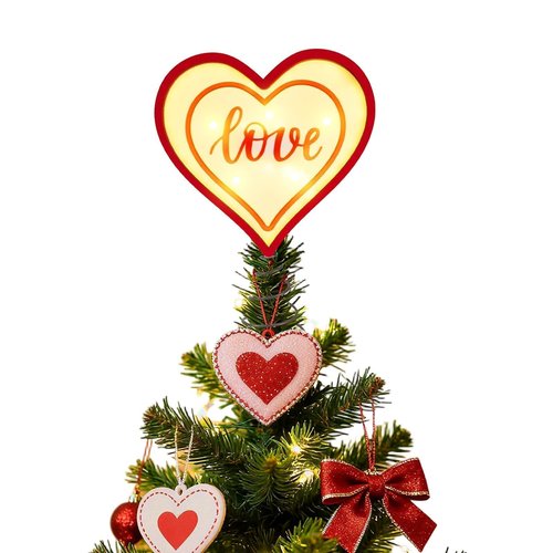 ARQRHTLY 11 Inch Light up Heart Tree Topper Wooden Heart Tabletop Decoration with Warm LED Light Battery Operated Romantic Love Sign for Wedding Anniversary Mother's Day Romantic Night Bedroom Home