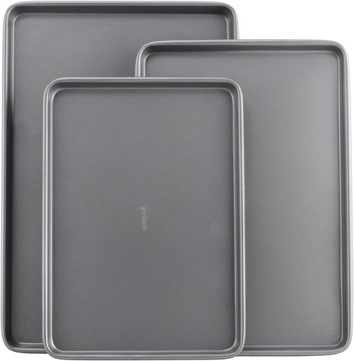 GoodCook Nonstick Baking Sheet Set - 3-Piece Carbon Steel Cookie Sheet Bakeware in Gray