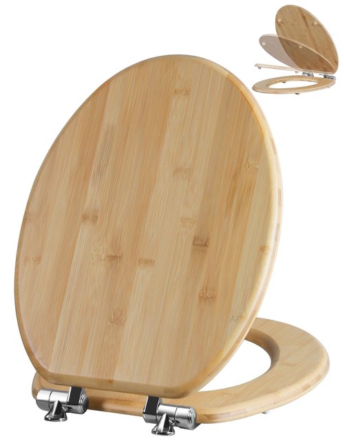 Angol Shiold ELONGATED Bamboo Wood Toilet Seat Soft Close Zinc Alloy Strong Hinges, Light, Easy to Install & Clean, Up to 400 lbs (Elongated 18.5", Natural Bamboo)