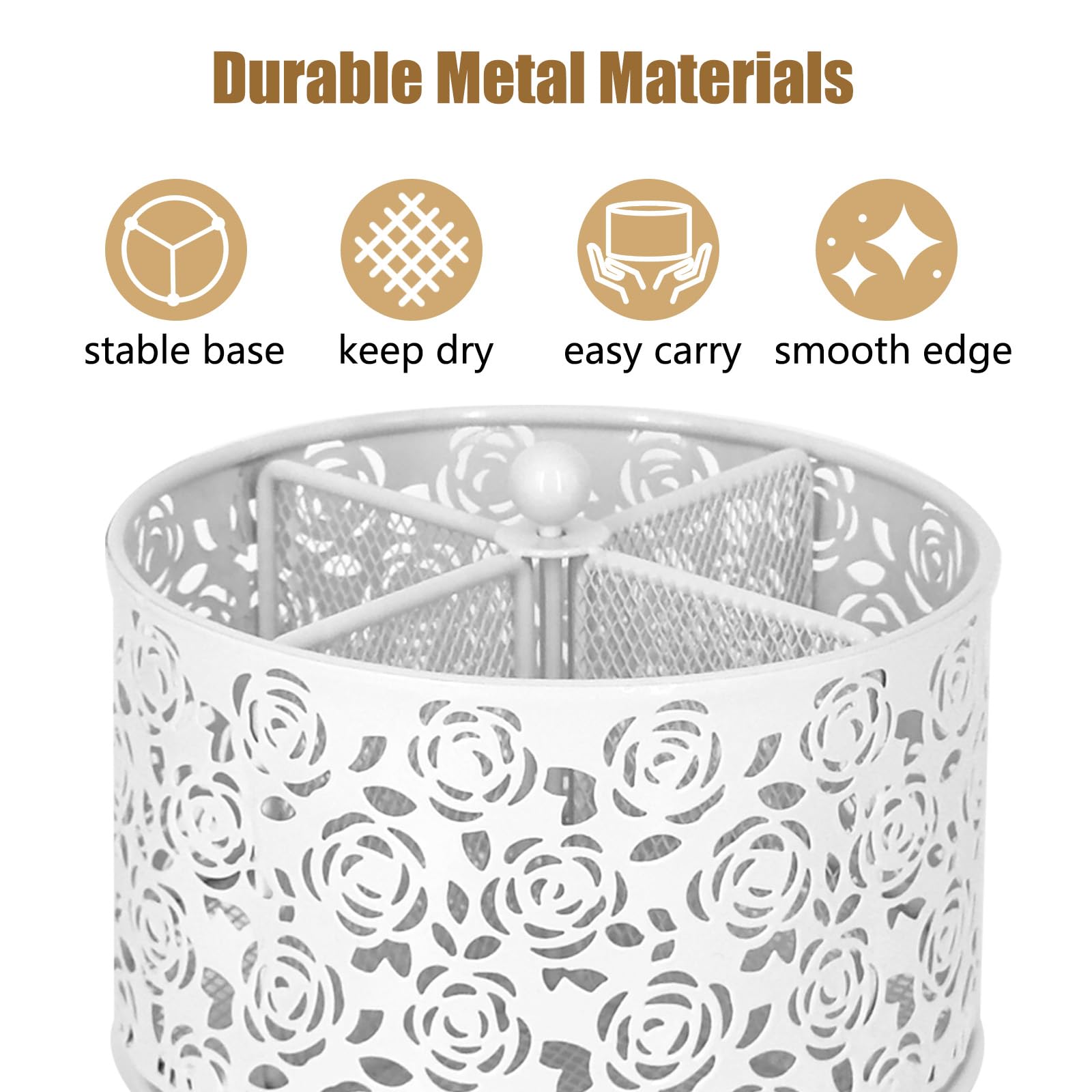 DysanVica 360° Rotating Metal Silverware Caddy - 4 Compartment Utensil Cutlery Holder Fork Spoon Napkin Organizer Flatware Storage Basket Party Countertop Buffet Picnic Camping Outdoor (White)
