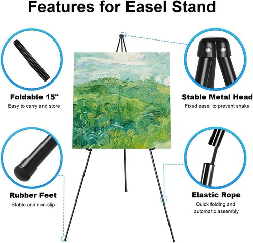 Folding Display Easel Stand - 63" Tall Adjustable Telescoping Art Easel | Easy Assembly, 1 Pack