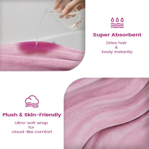 Bonahora Towel Wrap for Women Plus Size (XXL-XXXXL), Lightweight Spa Bath Wrap Set Soft Comfortable Absorb Water Bath Towel + Hair Drying Towel Set Oversized Adjustable Body Wrap with Bow (Purple)