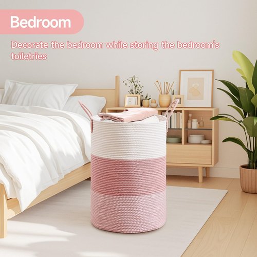 CLHMILY&Z 80L Round Laundry Basket - Pink Storage Hamper for Blankets, Toys & Nursery Essentials | 16.5x22.5 Inches