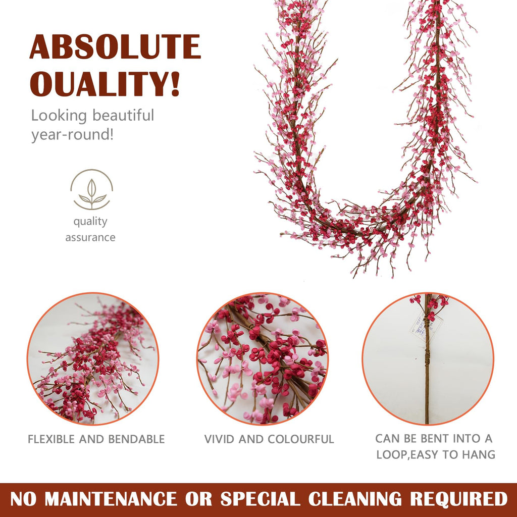 idyllic 6 Ft Valentine's Day Pink & Red Flower Wreath Decorations, Artificial Floral Garland with Bendable Stems for Front Door Mantel Table Bedroom Wedding Decor