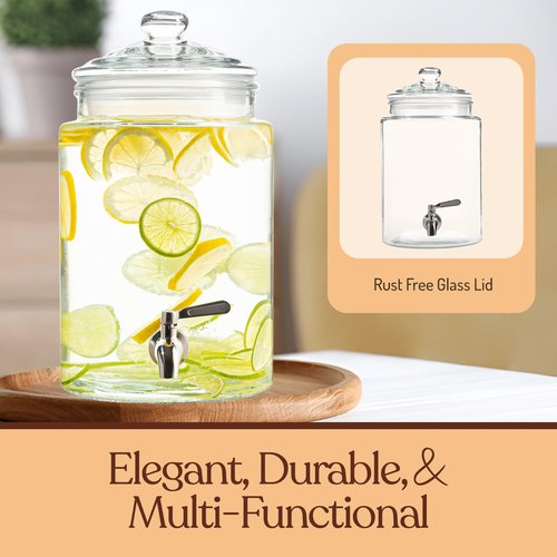 Large Glass Drink Dispenser with Spout – 1.5 Gallon Tall Mason Jar Style Beverage Server with Airtight Lid & Metal Spigot for Water, Tea, Juice, Punch, or Cocktails