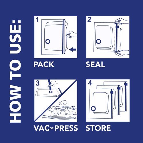 Hefty Vacuum Bags for Clothes 4 Pack, Space Saving Large Vacuum Storage Bags (34 X 22 Inches) Compression Seal for Bedding, Travel Pump Included (4 Large Heavy Duty)