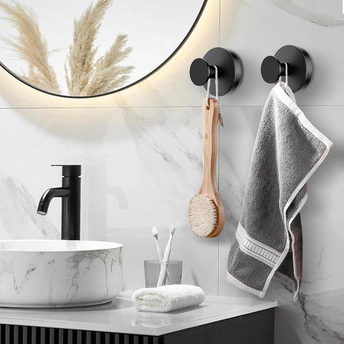 BKV Suction Cup Hooks - Removable Shower Hooks for Glass Windows | 8 Pack in Black