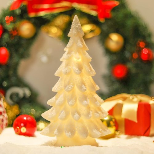 Bdor White Christmas Tree - 11-Inch Tabletop Decor with Lights & Snowflakes | Exquisite Resin Ornaments