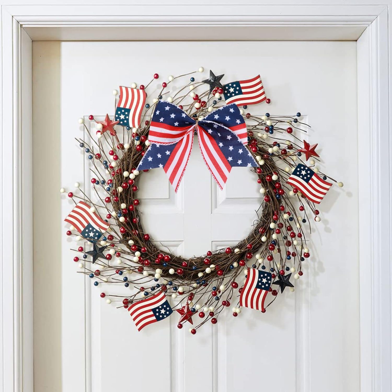 Meseey Patriotic Bow Set - 12 Pcs 6-Inch American Flag Bows for 4th of July Decor & Gift Wrapping