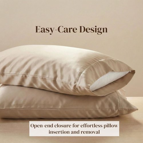 Beckham Hotel Collection Pillowcases - Queen Size Set of 2 | Cool Touch Cotton Sateen, 500TC, Silky Smooth, Sand