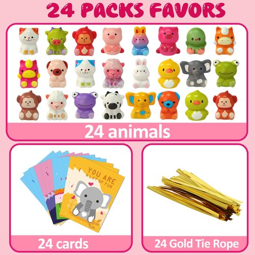 Valentines Day Gifts for Kids, 24 Packs Valentines Cards with Animal Squishy Toys, Valentine Exchange Gifts for Classroom School Party Favor, Valentine's Cards for Kids Toddlers Boys Girls