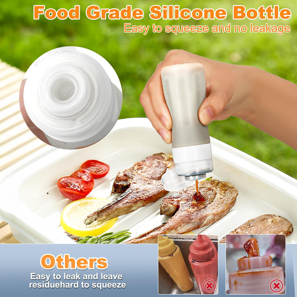 Seropy Condiment Squeeze Bottles for Sauces, Salad Dressing Container to Go, Small Silicone Squeeze Bottles, Condiment Containers Dispenser for Ketchup Hot Sauce, Purple/Beige/Blue/Gray 3 Oz